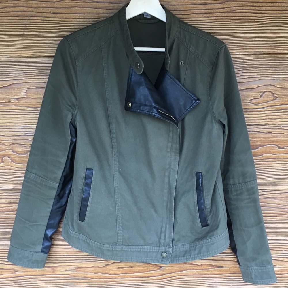 Marc NY Green Military Jacket with Faux Leather M